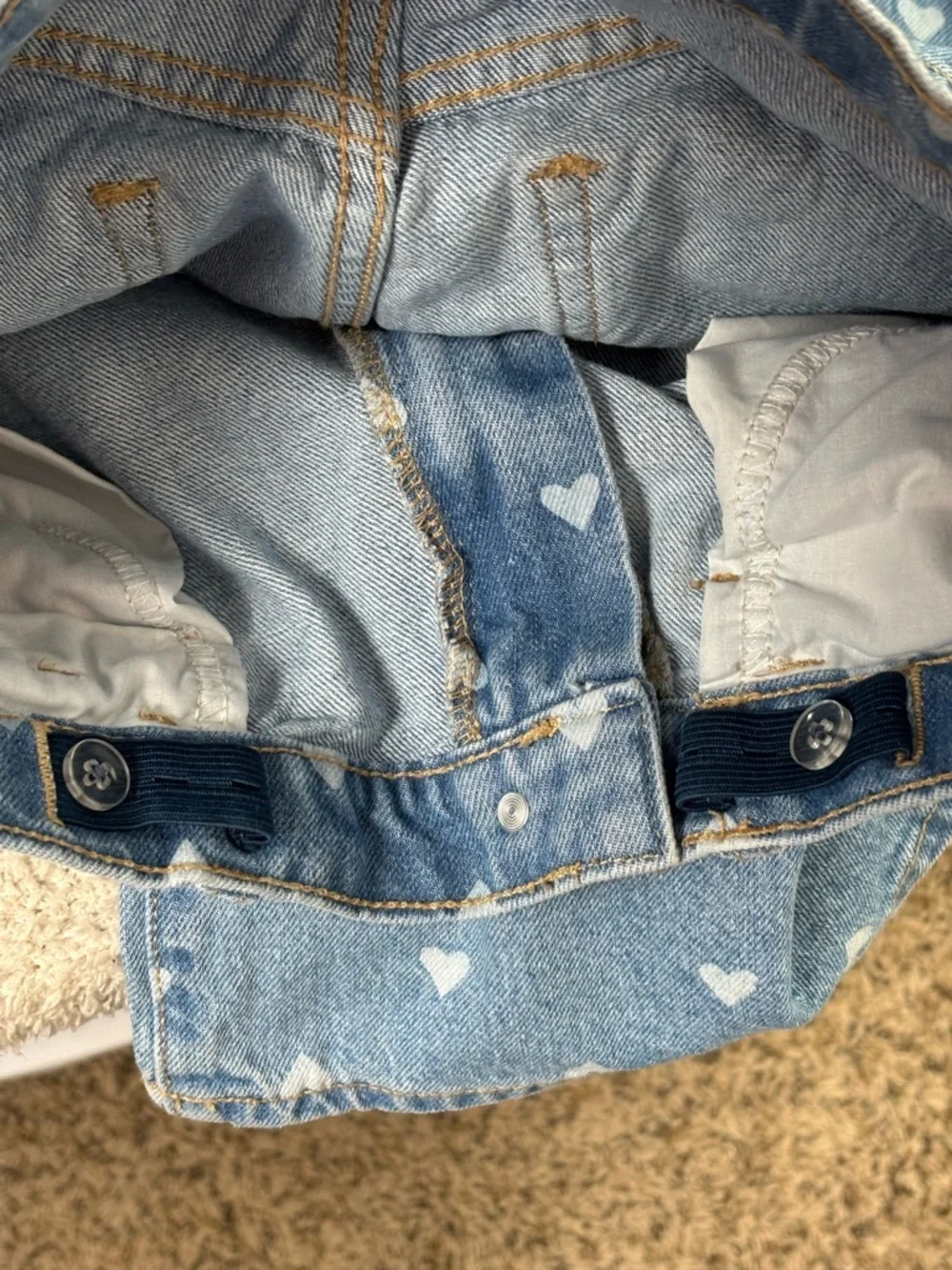 Old Navy Jean Girl 16 Blue Baggy Wide Leg Heart Print High Rise Adjustable Denim